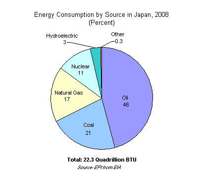 Energy Consumption by Source in Japan, 2008